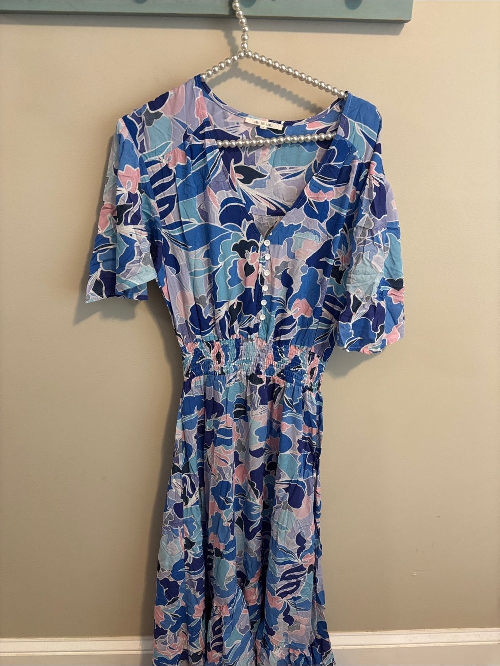 Anthropologie Abel the Label Pink Blue Floral Maxi Hi Low Dress Size S Boho